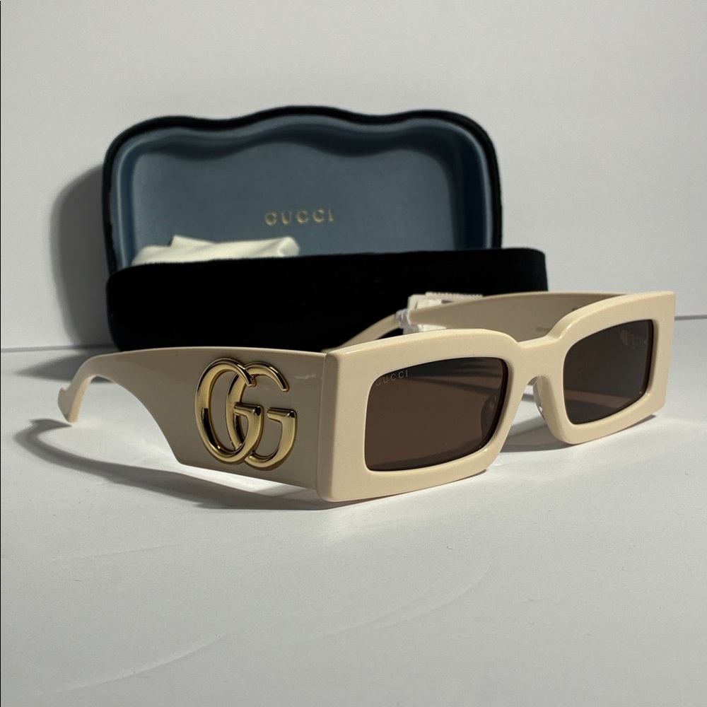 NEW GUCCI GG1425S 004 RECTANGLE BEIGE WOMEN SUNGLASSES